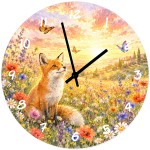 Horloge Murale Verre 29 cm Renard et Prairie Fleurie