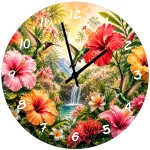 Horloge murale en verre colibris et hibiscus 29 cm