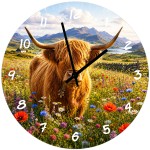Horloge murale Vache Highland en verre 29 cm d�coration nature