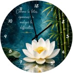 Horloge murale en verre lotus et bambou 29 cm