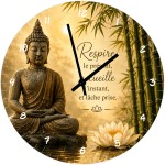 Horloge Bouddha zen bambou et lotus en verre 29 cm