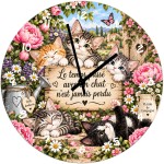 Horloge murale chat en verre 29 cm d�cor chats et fleurs