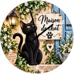 Horloge chat noir en verre 29 cm Maison de chat d�cor fleuri