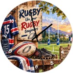 Horloge rugby en verre 29 cm cadeau joueur et supporter