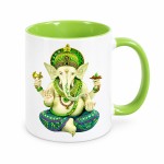 Mug Ganesh blanc int�rieur vert clair en c�ramique 350 ml