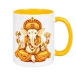 Mug Ganesh blanc int�rieur jaune en c�ramique 350 ml