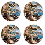 4 dessous de verre moto vintage bord de mer 9,5 cm