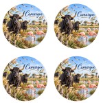 4 dessous de verre Camargue taureaux et flamants roses