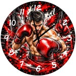Horloge en verre boxe 29 cm boxeur gants rouges et ring