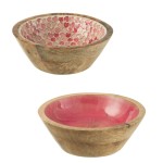 Lot de 2 petits bols en bois de manguier intrieur rose