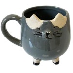 Petit cache pot chat gris en forme de tasse 12 cm