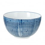 Bol bleu  quadrillage blanc en porcelaine