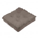Coussin de sol Taupe Franges en coton Uni