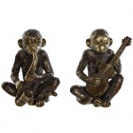Deux Statuettes Singes Musiciens dorées en résine 13 cm Deux Statuettes Singes Musiciens dorées en résine 13 cm