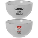 2 bols blancs Mr et Mrs en cramique 500 ml