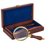 Loupe en laiton et verre avec coffret en bois style vintage