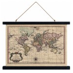 Carte du monde ancienne en toile � suspendre 60 x 43 cm
