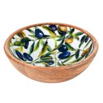 Bol en bois de manguier d�cor olives et olivier 20 cm