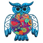 D�coration murale hibou bleu en m�tal et verre 25 cm