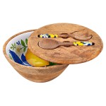 Saladier citrons bois et r�sine avec couvercle 26 cm