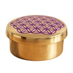 Petite bo�te ronde en laiton dor� fleur de vie violette 5 cm