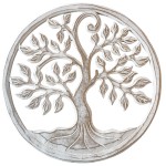 Décoration murale arbre de vie en bois blanc patiné