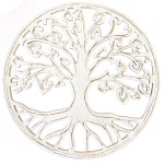 Décoration murale arbre de vie en bois blanc patiné 30 cm