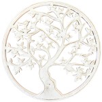 Décoration murale arbre de vie en bois blanc patiné 30 cm