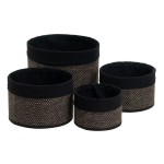 Set de 4 paniers ronds bambou et tissu noir