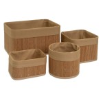Set de 4 paniers de rangement bambou et tissu marron