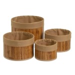 Ensemble de 4 paniers ronds bambou et tissu marron