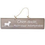 Plaque dcorative en bois taupe - Chien docile