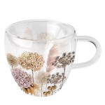 Tasse  th fleurs sches en verre double paroi