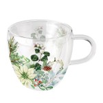 Tasse  th poinsettia blanc en verre double paroi
