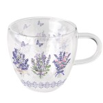 Tasse  th en verre double paroi  Lavande et papillons