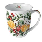 Mug en porcelaine fine aux agrumes et feuillages de Noël Mug en porcelaine fine aux agrumes et feuillages de Noël