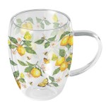 Tasse  th en verre double paroi citrons et papillons