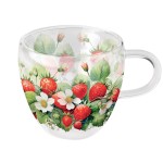 Tasse  th en verre double paroi fraises dlicieuses