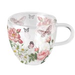 Tasse  th en verre double paroi papillons et fleurs Roses