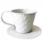 Cache pot en mtal blanc en forme de tasse