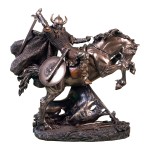 Chevalier Viking � Cheval � Figurine aspect bronze 26 cm