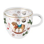 Tasse  th en verre double paroi  Cheval  bascule de Nol