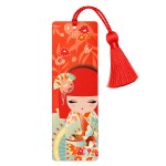 Marque-page Kimmidoll Hiyori avec pompon rose saumon et fleurs