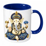Mug Ganesh blanc int�rieur bleu fonc� c�ramique 350 ml